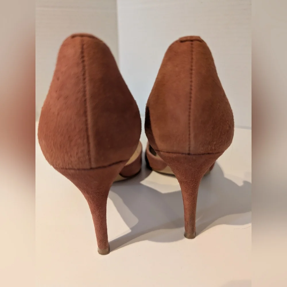 Banana Republic Womens Cafe Au Lait Brown Suede Heels Sz.6 - Picture 5 of 14